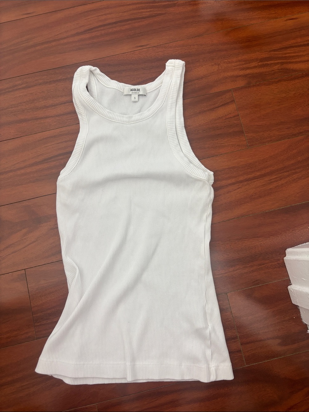 Agolde White Ribbed Tank - Slim Crewneck